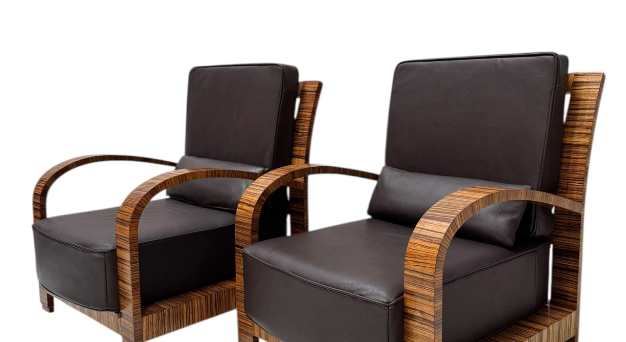 Two Art Deco Lounge Chairs with Leather Cushions France, 1930s